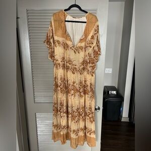 Spell Gold and Brown Floral Maxi Dress